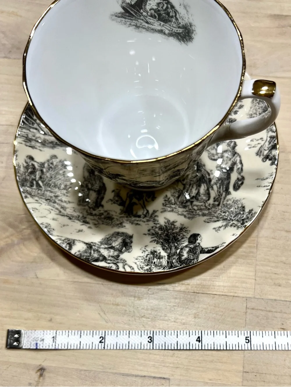 Vintage Bone China Teacup and Saucer - Toile